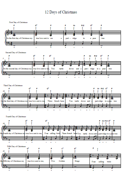 12 Days of Christmas Piano Tab