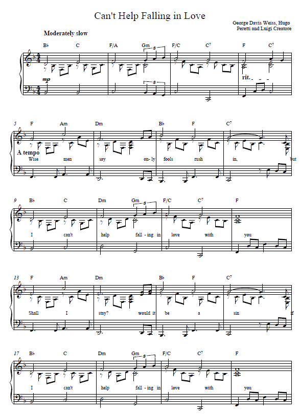 Cant Help Falling in Love Piano Tutorial and sheet music