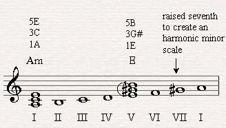 By raising the seventh note we can now form a dominant seventh chord over a harmonic scale.