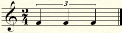 A triplet of three equal quarter notes over a half note.