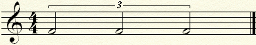 A triplet of three equal half notes over a whole note.