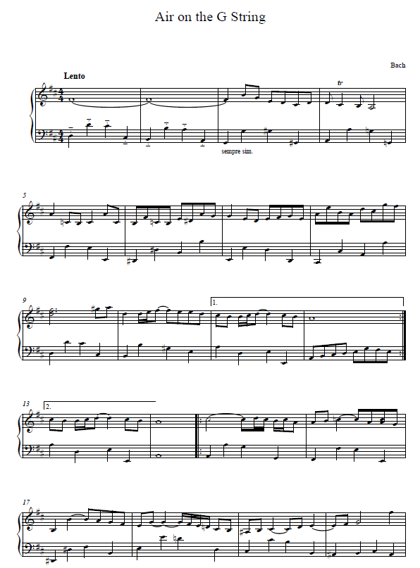 Air on the G String by Bach Piano Sheet.