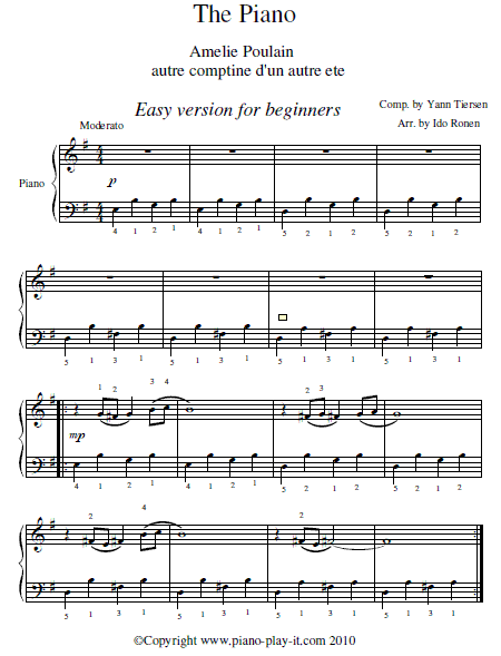 Amelie Soundtrack Piano Sheet Music (Easy Version).
