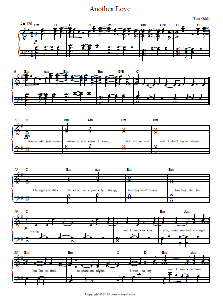 Another Love Tom Odell Piano sheet