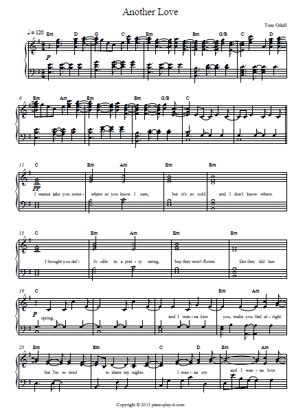 Another love – Tom Odell [EASY SOLO PIANO] Sheet music for Piano (Solo)