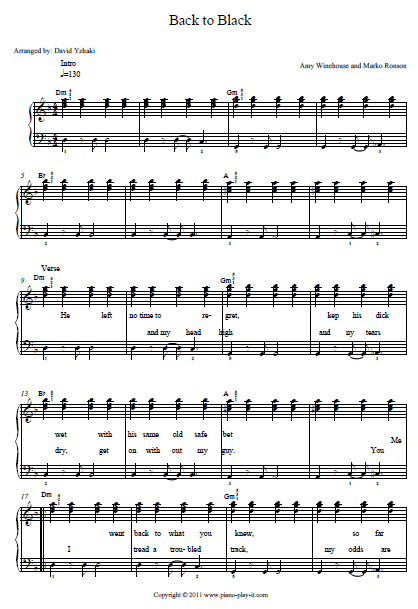 Back to Black Amy Winehouse Piano Tab Click here for a printable piano tab