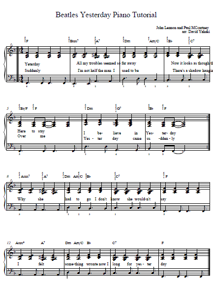 Beatles Yesterday Piano Tab