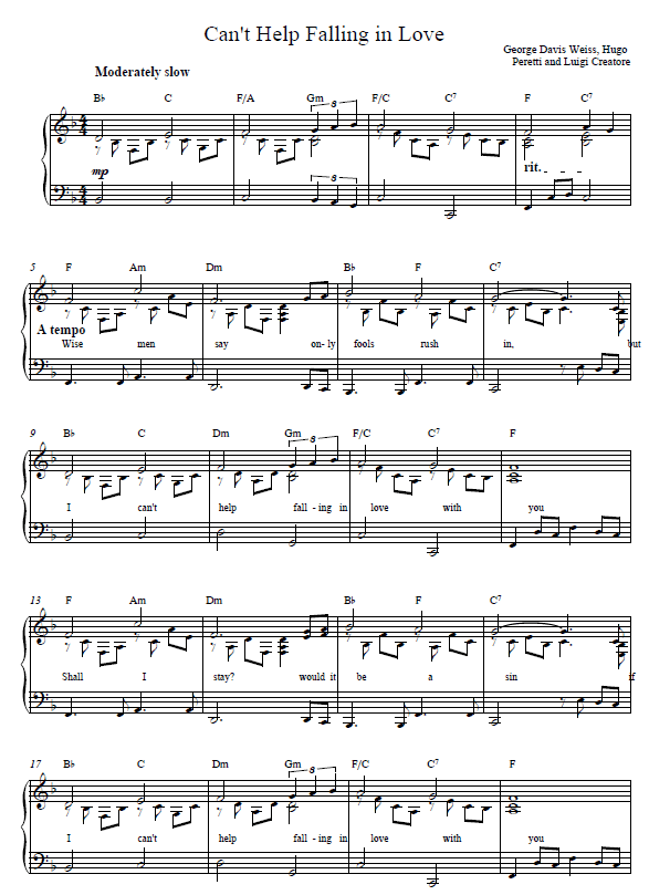 Can't Help Falling in Love Sheet Music.