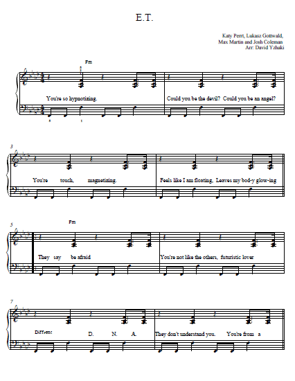Katy Perry ET Piano Tab
