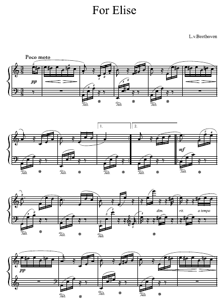 Fur Elise Piano Sheet Music