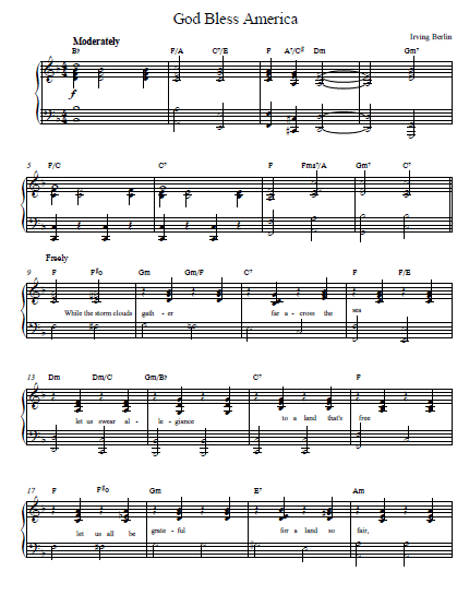 Here's the God bless America sheet music and piano tutorial. 