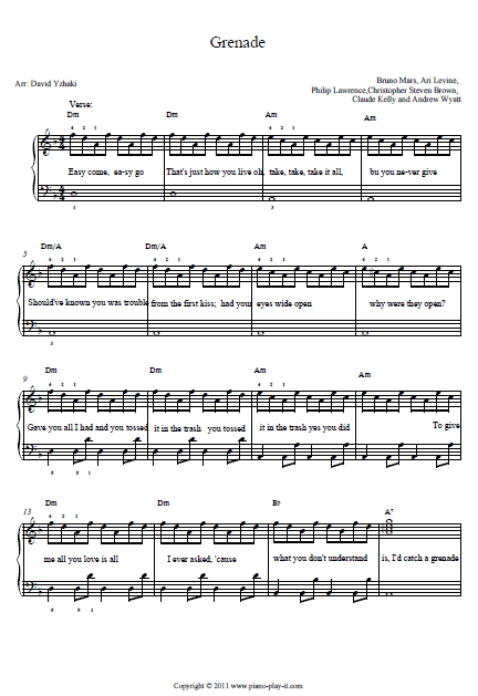 Chords grenade Grenade คอร์ดกีต้าร์