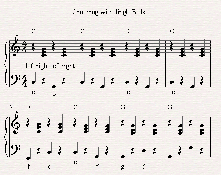 A few bars based on the pop piano groove on Jingle Bells.