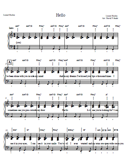 piano free piano tab to help you practice the Lionel Richie Hello ...