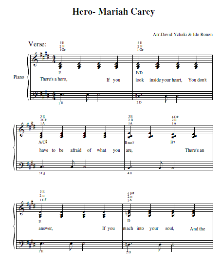 Mariah Carey Hero Piano Tab