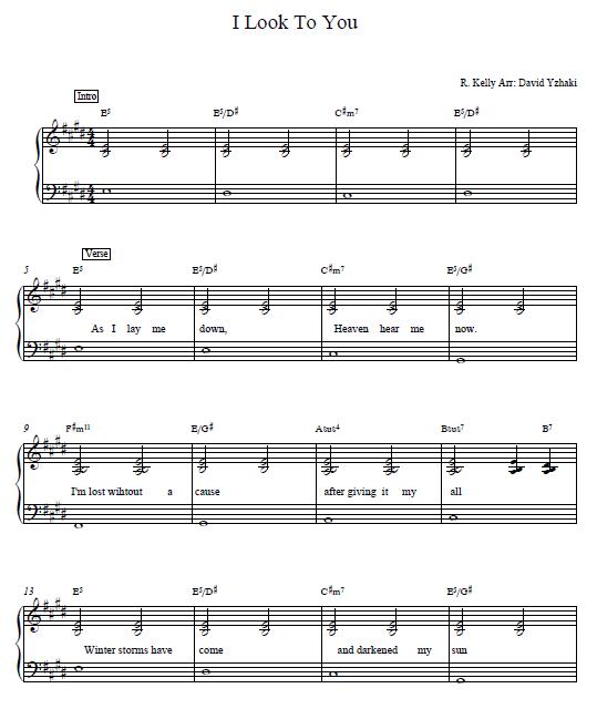 I look to you piano sheet Whitney Houston