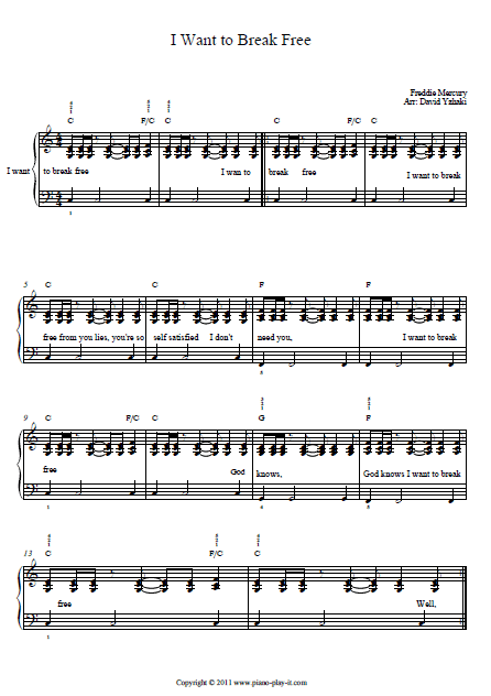 I Want To Break Free Queen Piano Tab