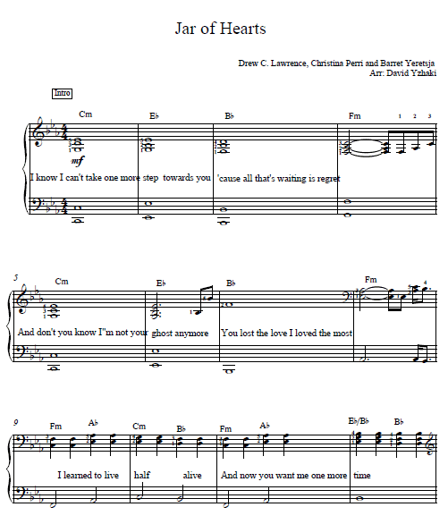 Jar of Hearts Christina Perri piano sheet