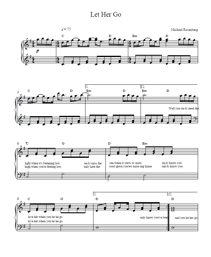 Let her go Sheet Music