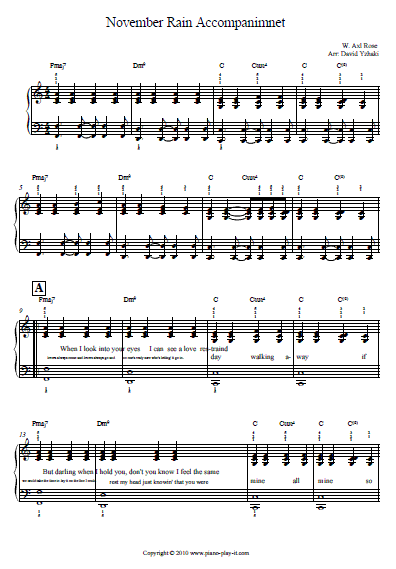 November Rain Piano Sheet Guns n Roses