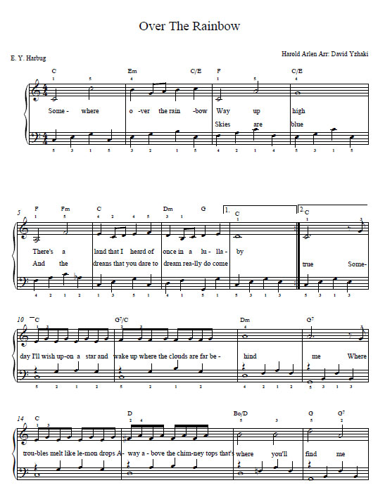 Over The Rainbow Sheet Music For Piano