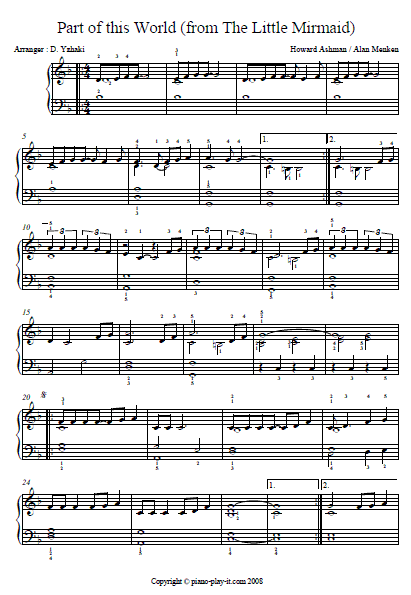 Part of Your World Piano Tab