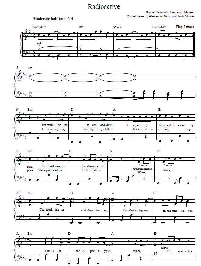 Radioactive Imagine Dragons Sheet Music