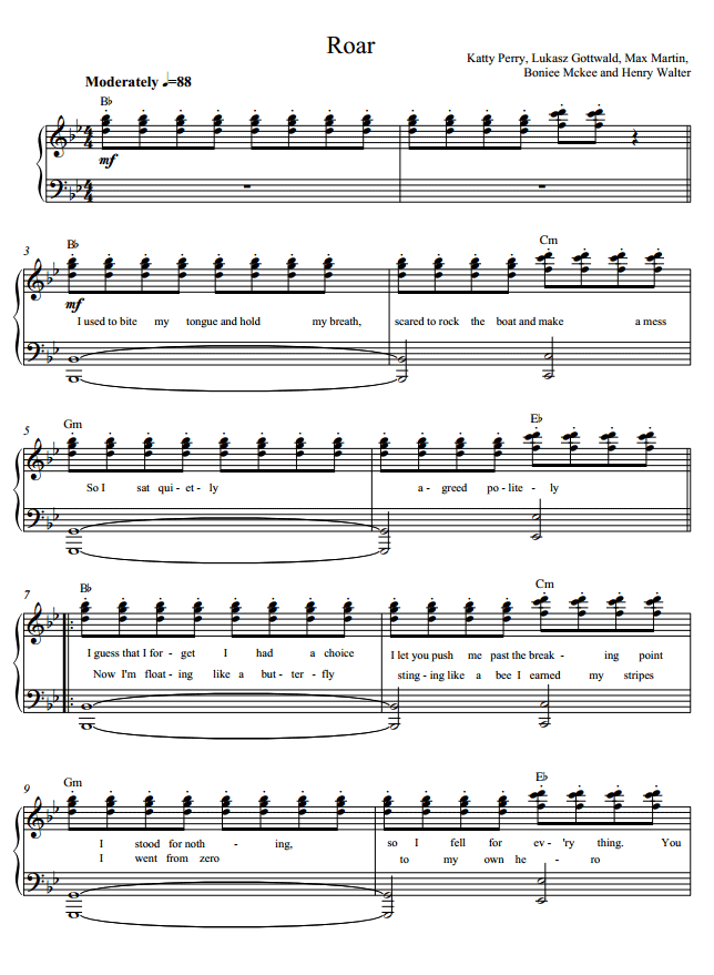 Katy Perry Roar Piano Sheet.