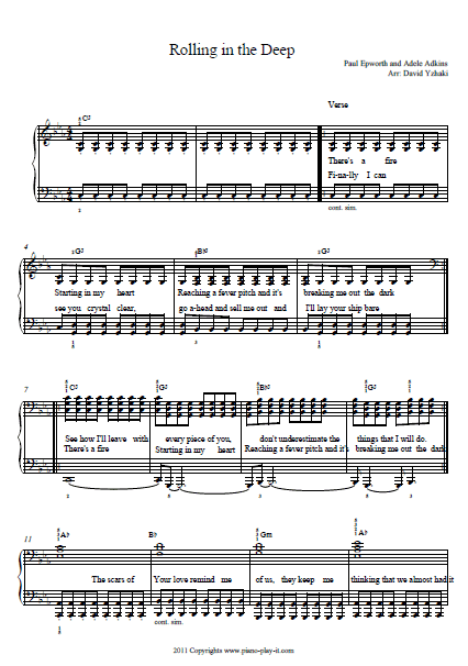 Rolling in the Deep Piano Tab