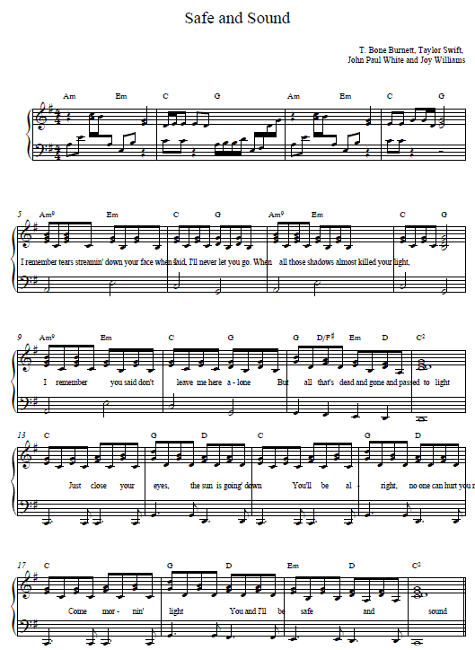 Safe and Sound Taylor Swift Piano Tab