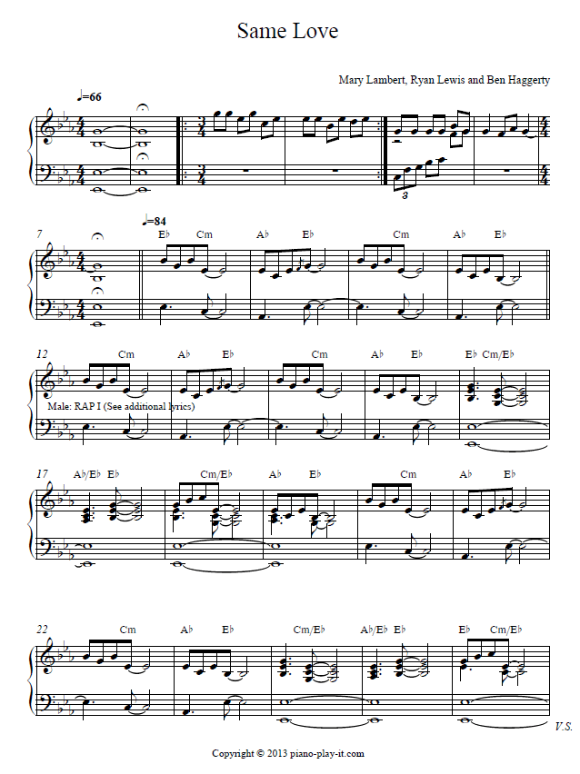 Same Love Piano Sheet Music by Macklemore