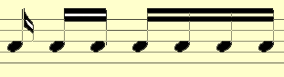 Sixteenth notes singly, in pairs and in fours.