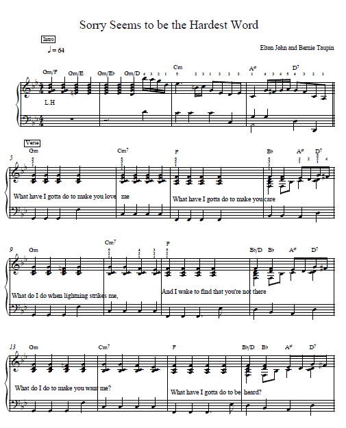 Sorry Seems to be the hardest word piano sheet