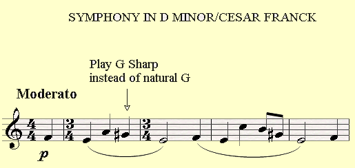 The Symphony in D minor by Cesar Franck has a G sharp in the melody of the openning theme.