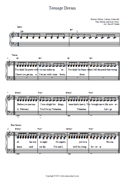 Teenage Dream Piano Tab