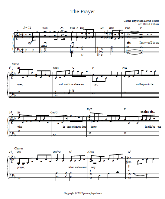 The prayer piano sheet