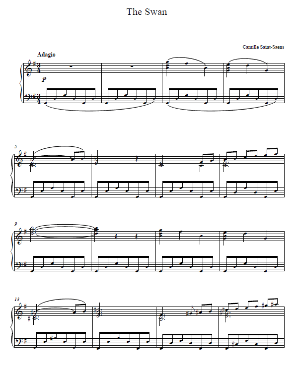 The Swan Saint Saens PIANO SHEET.