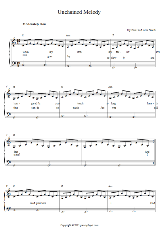 Unchained melody sheet music free piano