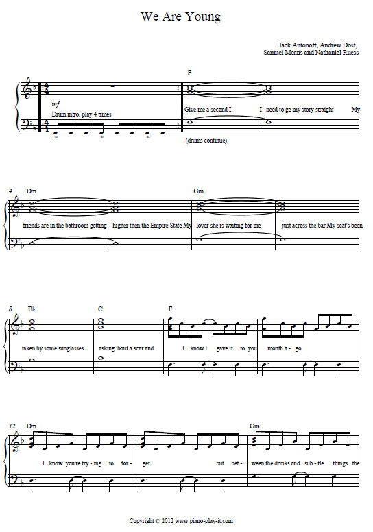 We ARe Young Piano Sheet