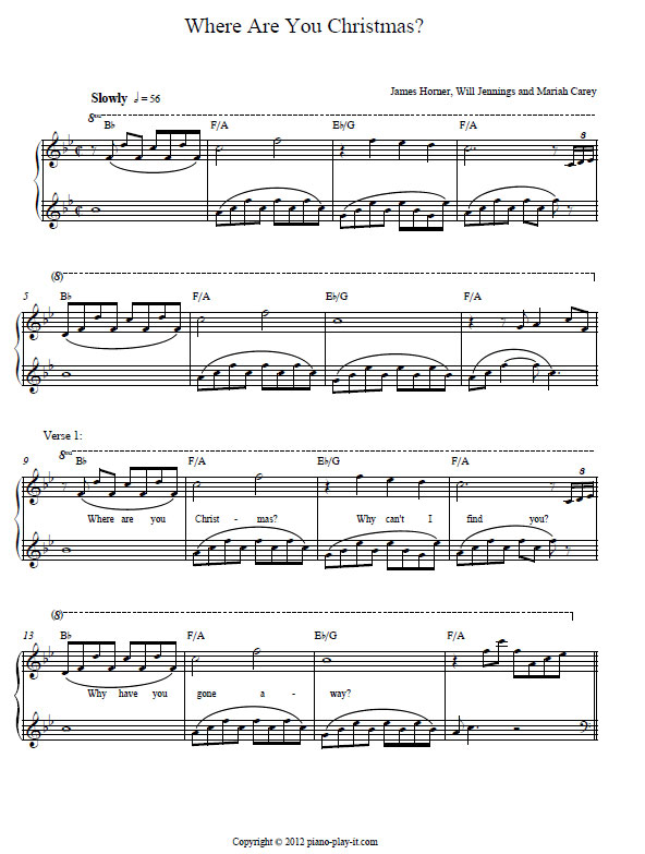 Where Are You Christmas piano sheet.