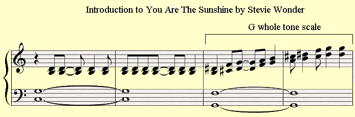 The Intro of You Are The Sunshine of My Life by Stevie Wonder has a Whole Tone Scale in the Beginning