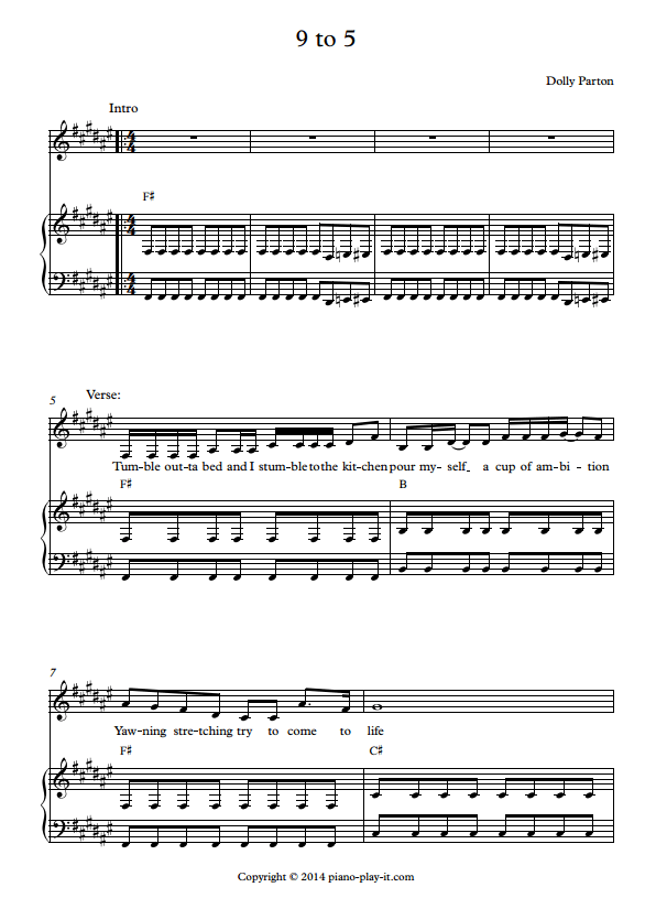 9 to 5 Piano Sheet