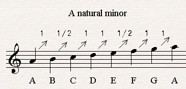 The order of the sequence of whole tone and half tone in a minor scale.