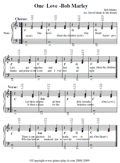 Bob Marley One Love Piano Tab