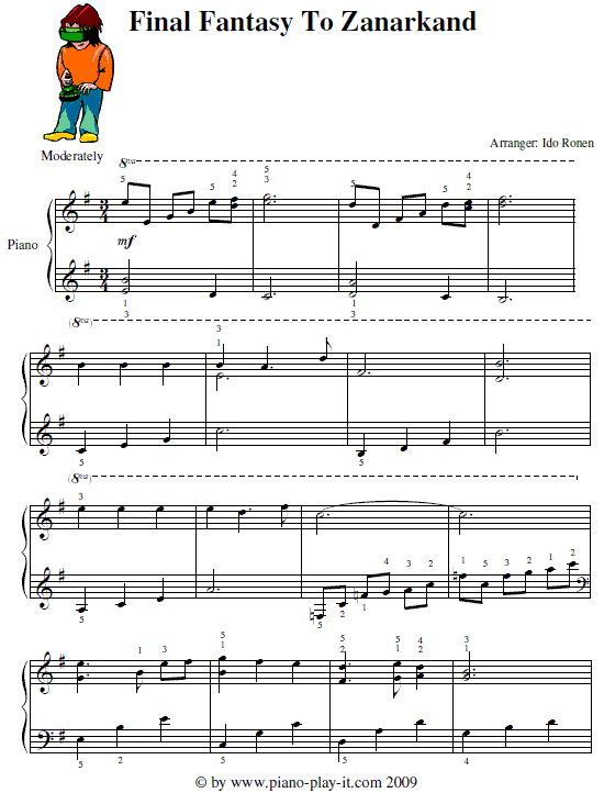 Free Final Fantasy Piano Sheet Music - Zanarkand