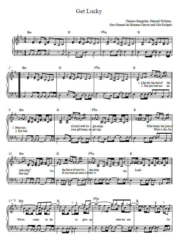 Get Lucky Piano Sheet Music by Daft Punk