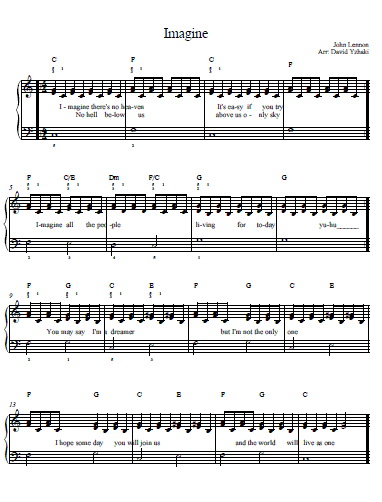 Imagine Piano Sheet Music Accompaniment