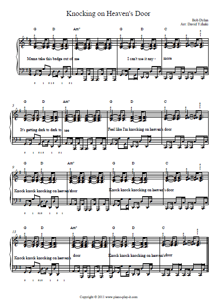 Knocking on Heaven's Door Piano Tab