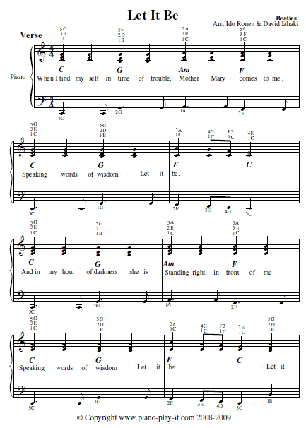 Beatles Let It Piano Tab