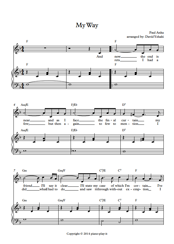 Frank Sinatra My Way Piano Sheet